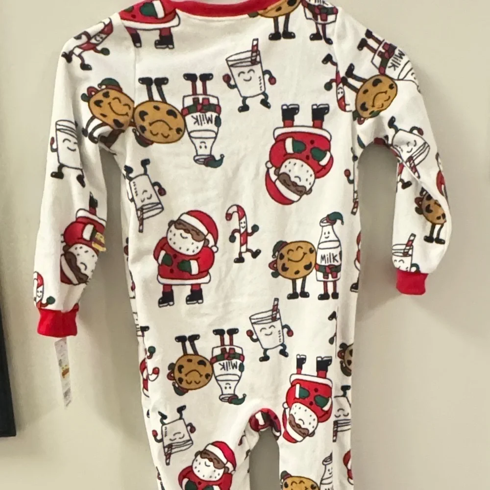 Carter's  Printed Santa Cookies - Brown Fleece Footie‎ Pajamas Christmas Holiday